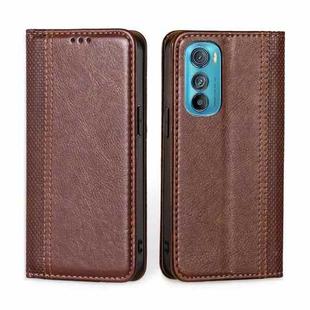 For Motorola Edge 30 Grid Texture Magnetic Flip Leather Phone Case(Brown)