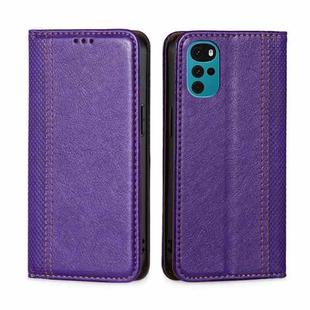 For Motorola Moto G22 Grid Texture Magnetic Flip Leather Phone Case(Purple)