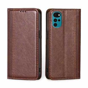 For Motorola Moto G22 Grid Texture Magnetic Flip Leather Phone Case(Brown)