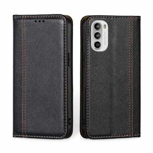 For Motorola Moto G52 4G / Moto G82 5G Grid Texture Magnetic Flip Leather Phone Case(Black)