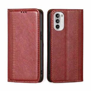 For Motorola Moto G52 4G / Moto G82 5G Grid Texture Magnetic Flip Leather Phone Case(Red)