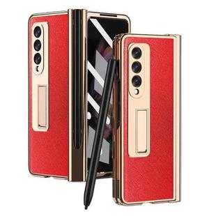 For Samsung Galaxy Z Fold3 Cross Texture Integrated Electroplating Hinge Flip Phone Case with Pen Slot(Red)