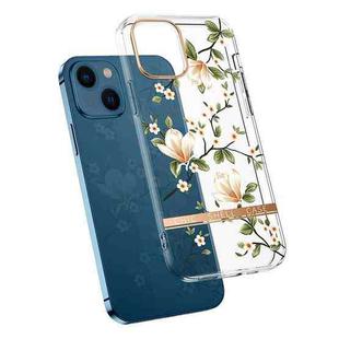 For iPhone 14 Translucent Electroplating Flower Phone Case (Magnolia)