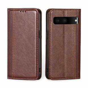 For Google Pixel 7 5G Grid Texture Magnetic Flip Leather Phone Case(Brown)