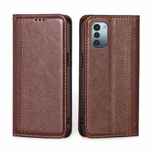 For Nokia G21 / G11 Grid Texture Magnetic Flip Leather Phone Case(Brown)