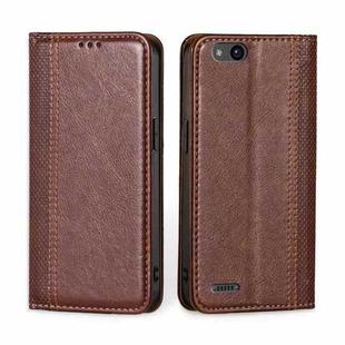 For ZTE Tempo X / Vantage Z839 / N9137 Grid Texture Magnetic Flip Leather Phone Case(Brown)