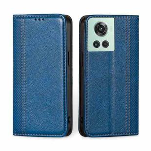 For OnePlus Ace / 10R Grid Texture Magnetic Flip Leather Phone Case(Blue)