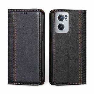 For OnePlus Nord CE 2 5G Grid Texture Magnetic Flip Leather Phone Case(Black)