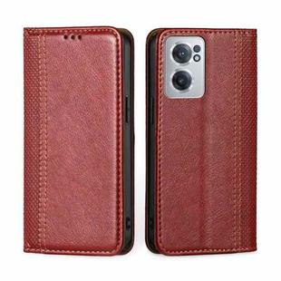 For OnePlus Nord CE 2 5G Grid Texture Magnetic Flip Leather Phone Case(Red)