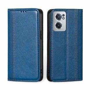 For OnePlus Nord CE 2 5G Grid Texture Magnetic Flip Leather Phone Case(Blue)