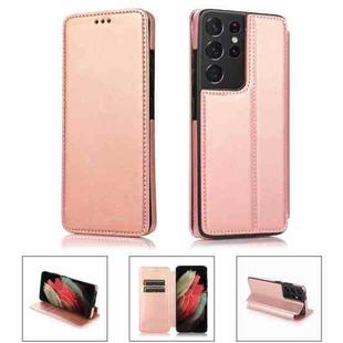 For Samsung Galaxy S21 Ultra 5G Card Slots Flip Leather Phone Case(Rose Gold)