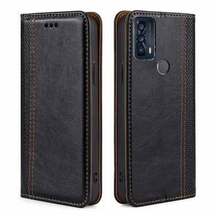 For TCL 20B 6159K Grid Texture Magnetic Flip Leather Phone Case(Black)