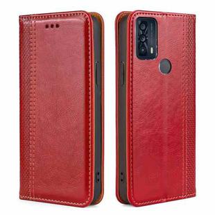 For TCL 20B 6159K Grid Texture Magnetic Flip Leather Phone Case(Red)