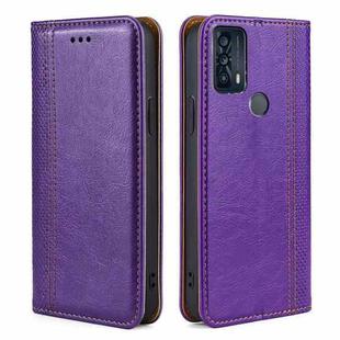 For TCL 20B 6159K Grid Texture Magnetic Flip Leather Phone Case(Purple)