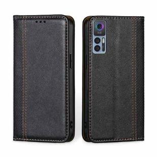 For TCL 30 5G / 30+ 5G Grid Texture Magnetic Flip Leather Phone Case(Black)