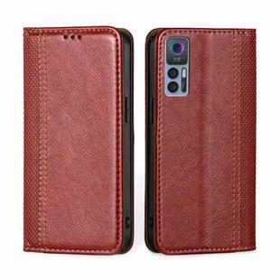 For TCL 30 5G / 30+ 5G Grid Texture Magnetic Flip Leather Phone Case(Red)