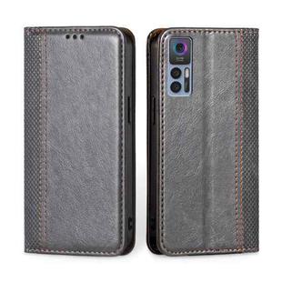 For TCL 30 5G / 30+ 5G Grid Texture Magnetic Flip Leather Phone Case(Grey)
