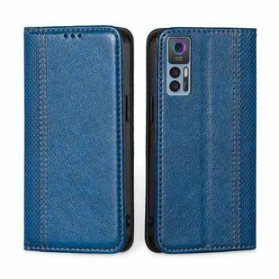 For TCL 30 5G / 30+ 5G Grid Texture Magnetic Flip Leather Phone Case(Blue)