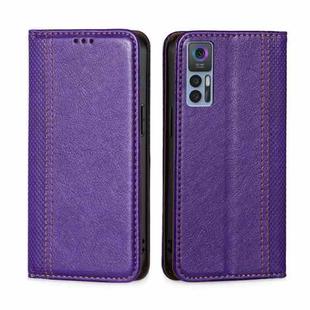 For TCL 30 5G / 30+ 5G Grid Texture Magnetic Flip Leather Phone Case(Purple)