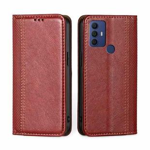 For TCL 30 SE/306/305 & Sharp Aquos V6 Grid Texture Magnetic Flip Leather Phone Case(Red)