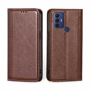 For TCL 30 SE/306/305 & Sharp Aquos V6 Grid Texture Magnetic Flip Leather Phone Case(Brown)