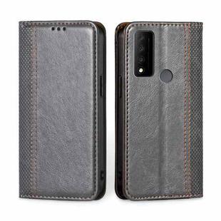 For TCL 30 V 5G T781S Grid Texture Magnetic Flip Leather Phone Case(Grey)
