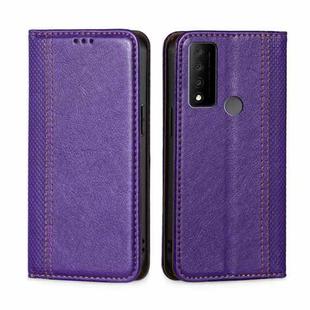 For TCL 30 V 5G T781S Grid Texture Magnetic Flip Leather Phone Case(Purple)