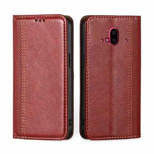 For Fujitsu Arrows F-52B Grid Texture Magnetic Flip Leather Phone Case(Red)