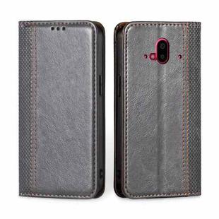 For Fujitsu Arrows F-52B Grid Texture Magnetic Flip Leather Phone Case(Grey)