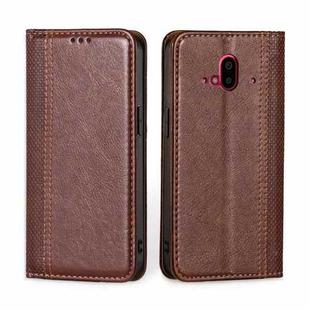 For Fujitsu Arrows F-52B Grid Texture Magnetic Flip Leather Phone Case(Brown)