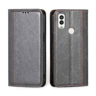 For Kyocera Android One S9 Grid Texture Magnetic Flip Leather Phone Case(Grey)