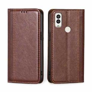 For Kyocera Android One S9 Grid Texture Magnetic Flip Leather Phone Case(Brown)