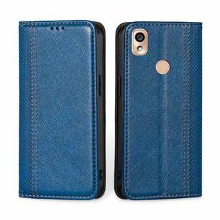 For Kyocera KY-51B Grid Texture Magnetic Flip Leather Phone Case(Blue)