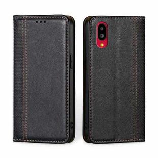 For Sharp Simple Sumaho 6 / A201SH Grid Texture Magnetic Flip Leather Phone Case(Black)