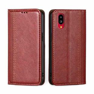 For Sharp Simple Sumaho 6 / A201SH Grid Texture Magnetic Flip Leather Phone Case(Red)