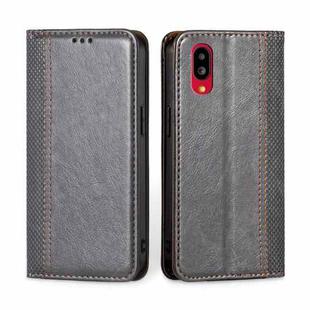 For Sharp Simple Sumaho 6 / A201SH Grid Texture Magnetic Flip Leather Phone Case(Grey)