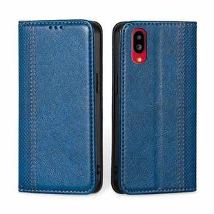 For Sharp Simple Sumaho 6 / A201SH Grid Texture Magnetic Flip Leather Phone Case(Blue)