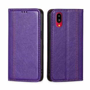 For Sharp Simple Sumaho 6 / A201SH Grid Texture Magnetic Flip Leather Phone Case(Purple)