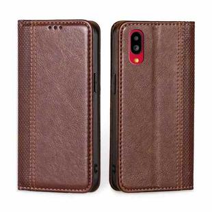For Sharp Simple Sumaho 6 / A201SH Grid Texture Magnetic Flip Leather Phone Case(Brown)