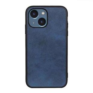 For iPhone 14 Plus  Accurate Hole Two-color Calf Texture Shockproof Phone Case (Blue)