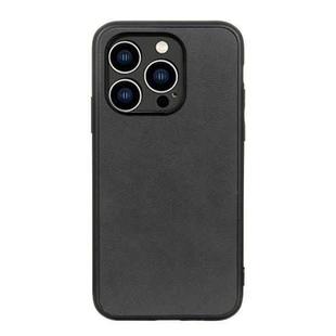 For iPhone 14 Pro Accurate Hole Two-color Calf Texture Shockproof Phone Case (Black)