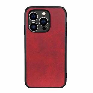 For iPhone 14 Pro Accurate Hole Two-color Calf Texture Shockproof Phone Case (Red)