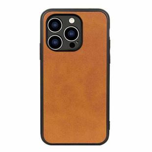 For iPhone 14 Pro Accurate Hole Two-color Calf Texture Shockproof Phone Case (Brown)
