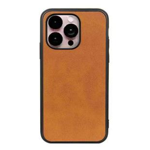 For iPhone 14 Pro Max Accurate Hole Two-color Calf Texture Shockproof Phone Case (Brown)