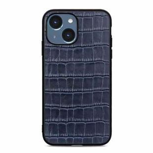 For iPhone 14 Plus  Crocodile Texture Genuine Leather Phone Case (Blue)
