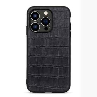 For iPhone 14 Pro Crocodile Texture Genuine Leather Phone Case (Black)