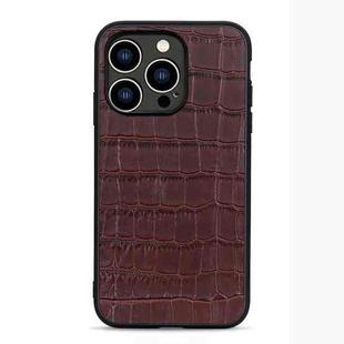 For iPhone 14 Pro Crocodile Texture Genuine Leather Phone Case (Brown)