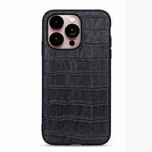 For iPhone 14 Pro Max Crocodile Texture Genuine Leather Phone Case (Black)