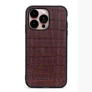 For iPhone 14 Pro Max Crocodile Texture Genuine Leather Phone Case (Brown)