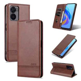 For OPPO A57 5G/Realme Q5i/Realme V23 AZNS Magnetic Calf Texture Flip Leather Phone Case(Dark Brown)